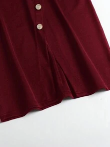 SHEIN Clasi 大尺碼純色扣環前裙 - 酒紅色 - 查看 3