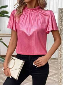 Calvaya Bell Sleeve Stand Collar T-Shirt