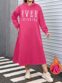 Calvaya 加大尺寸字母印花帽衫保暖衣服 - 玫紅色 - 查看 1