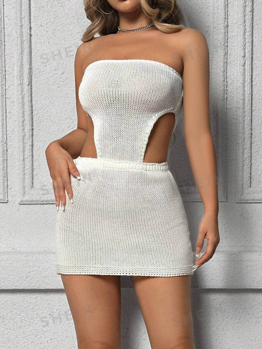 SHEIN Unity Vestido De Suéter Tejido Bandeau Con Cintura Hueca