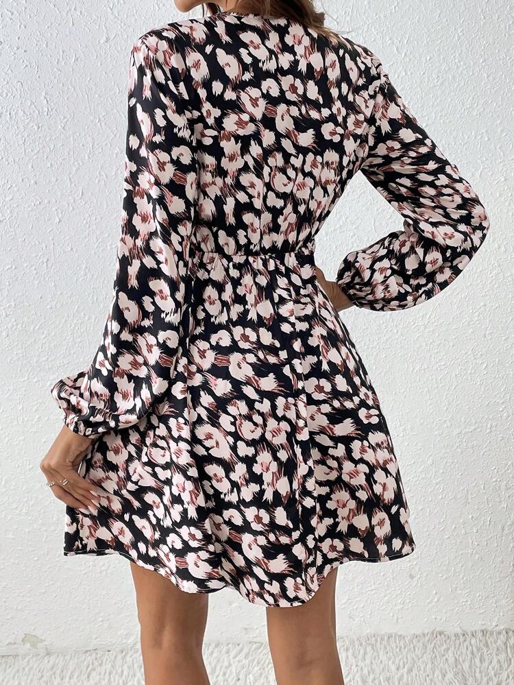 Ladies Full Printed Ruffle Sleeve Dress Winter Casual