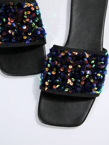 Women'S Sparkling Slippers, Non-Slip & Water-Resistant, Versatile & Fashionable, Perfect For Beach & Outdoor Activities, Plus Size Available - Black - View 5