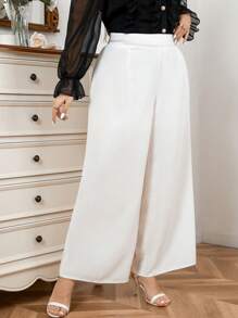 SHEIN Privé 女裝大尺碼優雅簡約白色寬腿褲,完美適用於婚禮季節 - 白色 - 查看 7
