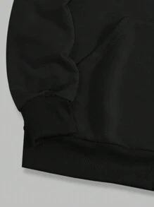 ROMWE MEN Street Life Men's Letter & Skull Printed Hooded Casual Fashionable Sweatshirt - Black - View 6