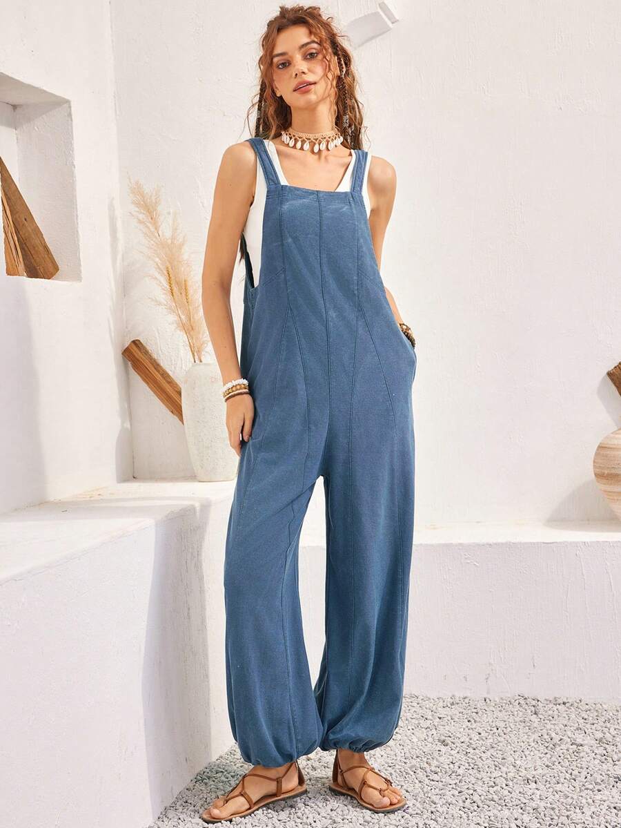 Bohemela Quý cô Kỳ nghỉ Áo liền quần Với Túi Và Dây đeo vai có thể điều chỉnh - Màu xanh bụi bặm - Xem 1