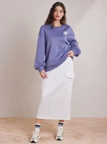 Mulvari Của phụ nữ Màu tím Vòng cổ Áo nỉ Với In Lá thư - Màu tím - Xem 3