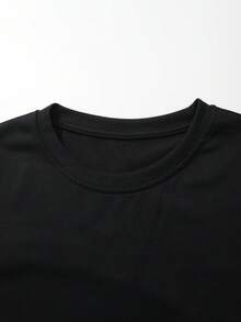 男款休閒下垂肩圓領短袖t恤,有趣書信印花 - 黑色 - 查看 6