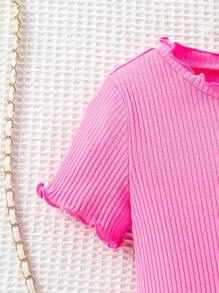 SHEIN 少女粉色空心心形針織短袖連衣裙，復古簡約街頭風格