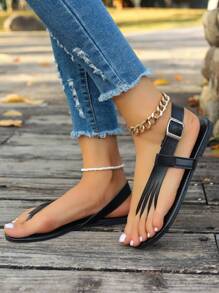 Giày Sandal Nữ Đế Bằng Quai Rỗng Mũi Phẳng - màu đen - Xem 5
