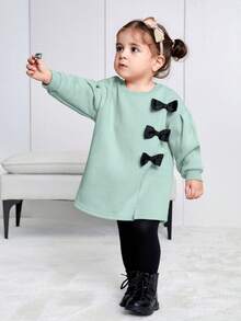 SHEIN Baby Girl Casual Bow Long Sleeve Sweatshirt - Green - View 5