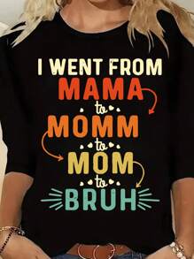 加大碼女款口號印花長袖t恤 - 黑色 - 查看 3