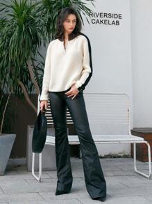 Anewsta Women's Color Block Casual Half Zip Sweater Knit Pullover Fall Winter Outfit - Apricot - View 4