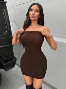 SHEIN SXY Women's Textured Fabric Strapless Tight Dress - Brown - View 5