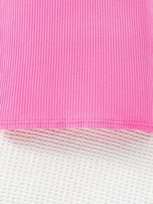 SHEIN 少女粉色空心心形針織短袖連衣裙，復古簡約街頭風格