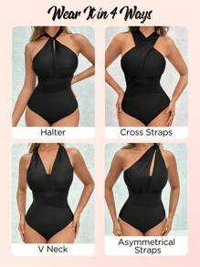 SHEIN Swim Summer Beach Women's One-Piece Swimsuit - Black - View 3