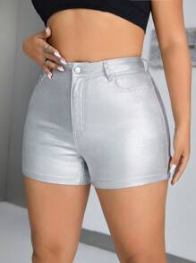 SHEIN ICON Plus Size Y2K Spodenki ze sztucznej skóry w jednolitym kolorze