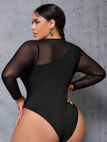 SHEIN SXY Bộ đồ liền thân dài tay lưới tương phản cỡ lớn - màu đen - Xem 2