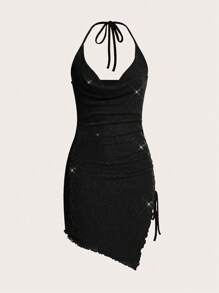 SHEIN ICON Của phụ nữ Áo cổ bò Halter Neck Dải mỏng Lấp lánh Đầm - màu đen - Xem 1