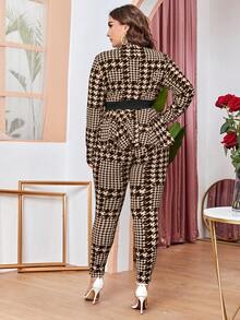 Mulvari 大尺碼女千鳥格針織兩件套 - 卡其色 - 查看 2