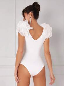 Enchnt Pring/Summer Romantic Women's  Exaggerated Ruffle Trim Bodysuit,For Valentine Day&Birthday&Holiday Party&Sweet Date Night&Prom&Daily - White - View 2
