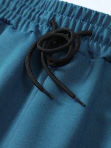 SHEIN Daily&Casual 男裝純色束口運動褲 - 藍色 - 查看 4