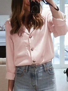 口袋前方長袖襯衫 - 香檳色 - 查看 2