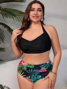 SHEIN Swim Curve Bộ bikini in họa tiết nhiệt đới cỡ lớn đi biển mùa hè - Nhiều màu - Xem 5