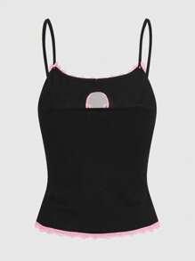 ROMWE Kawaii 女款拼布蕾絲骷髏印花吊帶背心 - 黑色 - 查看 2