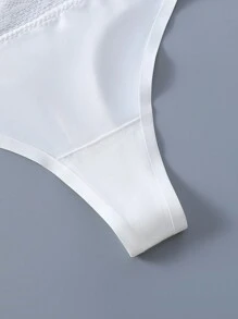 Plain Contrast Lace Sexy Thong Bridallingerie - White - View 5