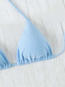 女士纯色提花吊带泳衣上衣 - 藍色 - 查看 3