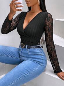 SHEIN Slayr Ren Tay áo dài Đồ đan Ribbed Áo - màu đen - Xem 5