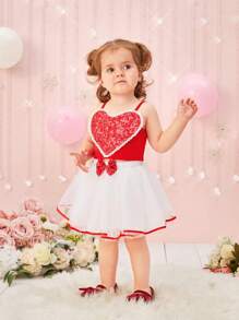 Elegant, Cute And Fashionable Valentine'S Day Love Top And Mesh Skirt Set For Baby Girls - Multicolor - View 3