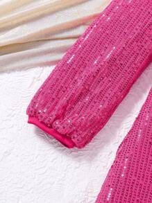 SHEIN 適合青少女穿著的露肩派對服裝 - 玫紅色 - 查看 5