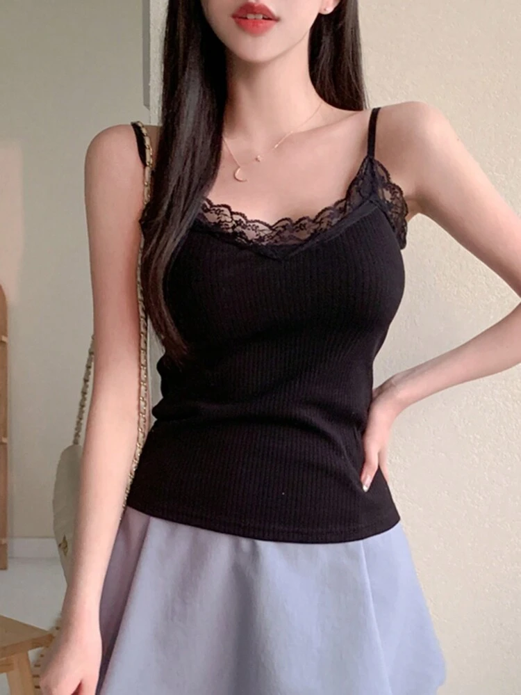 Women'S Patchwork Embroidered Mesh Camisole Summer