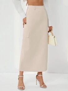 SHEIN Privé Women's Long Work Skirt - Apricot - View 4