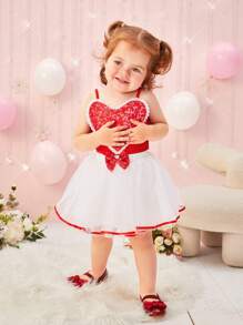 Elegant, Cute And Fashionable Valentine'S Day Love Top And Mesh Skirt Set For Baby Girls - Multicolor - View 4