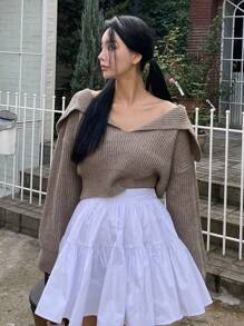 DAZY 圓領長袖毛衣 - 卡其色 - 查看 4