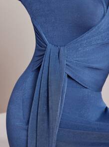 Mulvari Turtle Neck Knot Side Dress - Blue - View 6