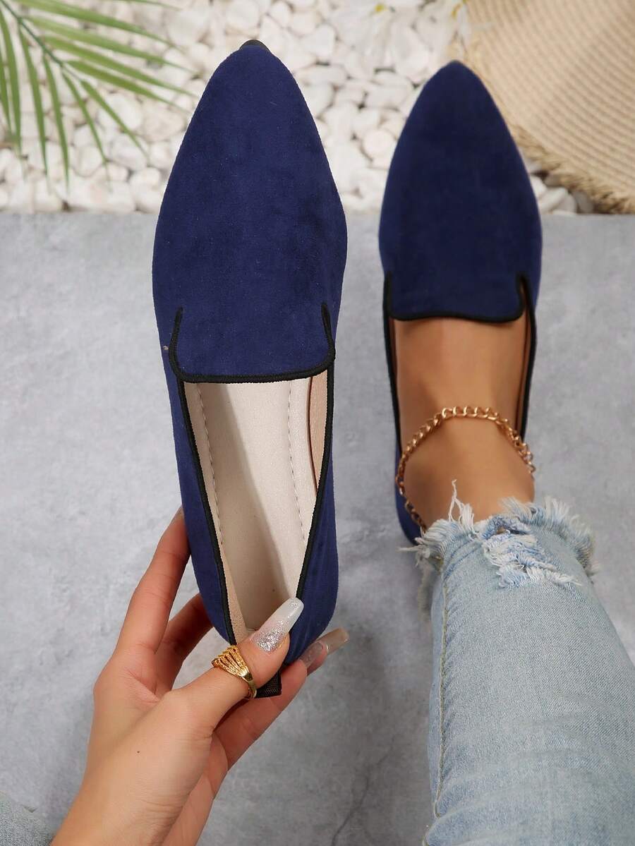 Của phụ nữ Pointed Toe Phong cách Retro Gót thấp Giày phẳng Với Mờ Da , Linh hoạt & Thoải mái Cho công việc In Mùa Xuân - Màu xanh hải quân - Xem 1