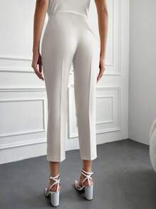 EURMUSE High Waist Cropped Suit Trousers - Beige - View 3