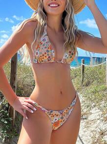 Swim Mod Summer Floral Print Knot Back Bikini Set - Multicolor - View 8