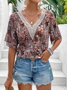 Breezaya Women's Floral Print V-Neck Shirt - Multicolor - View 6