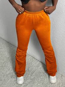 Slaydiva Letter Graphic Ruched Side Sweatpants - Orange - View 2