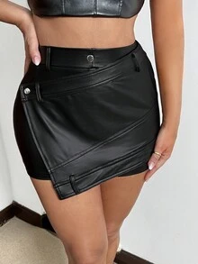 BamGleam 女式不对称下摆半身裙 - 黑色 - 查看 3