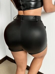 BamGleam 女式不对称下摆半身裙 - 黑色 - 查看 2