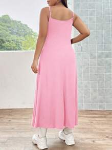 Flirla Plus Size Women's Versatile Basic Cami Dress - Pink - View 2