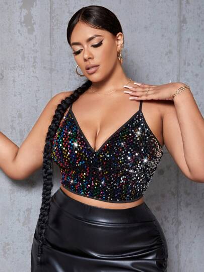 SHEIN SXY Top Camisero Con Lentejuelas De Talla Grande
