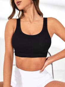 Yoga Basic Sömlös Öppen Rygg Sport BH - Svart - Visa 2