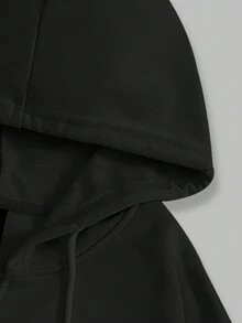 ROMWE MEN Street Life Men's Letter & Skull Printed Hooded Casual Fashionable Sweatshirt - Black - View 3