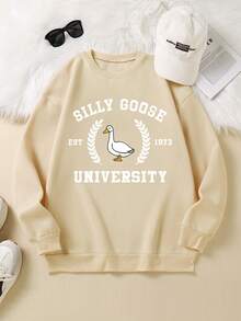 SHEIN EZwear 大尺寸卡通字母印花衛衣 - 杏色 - 查看 6